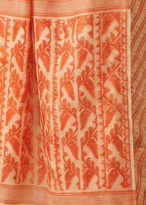 Cream Jamdani Cotton Saree Without Blouse Piece