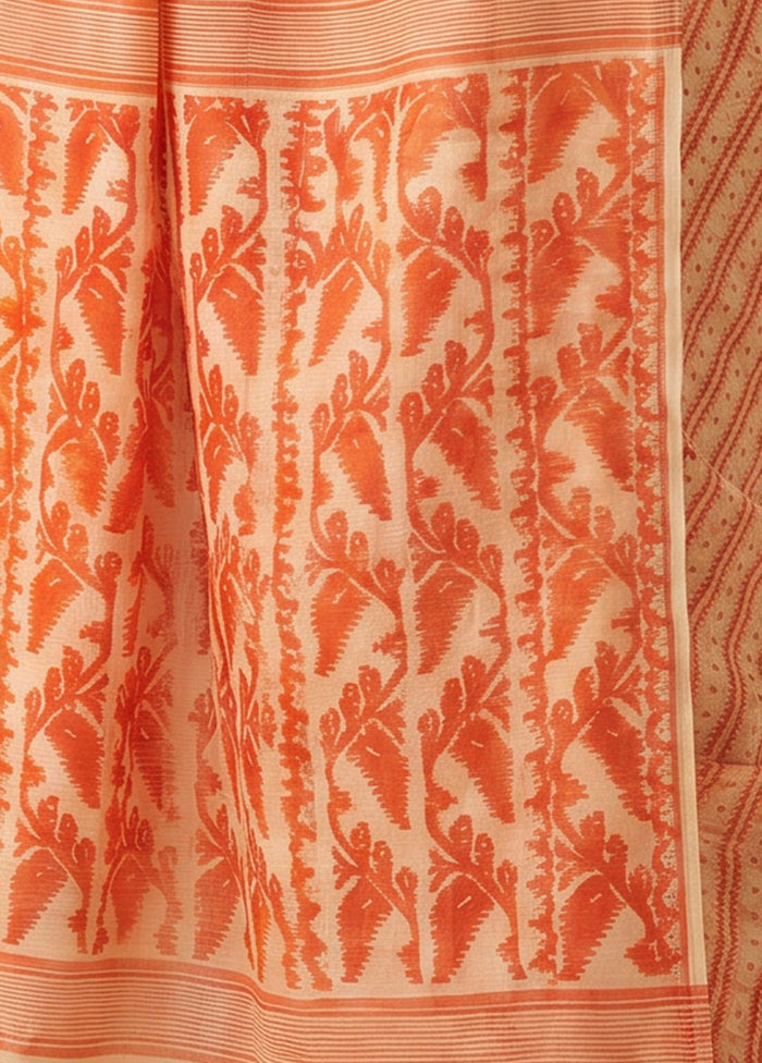 Cream Jamdani Cotton Saree Without Blouse Piece