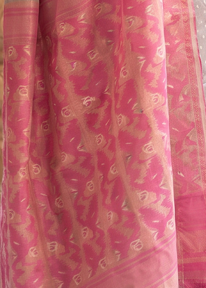 Pink Jamdani Cotton Saree Without Blouse Piece