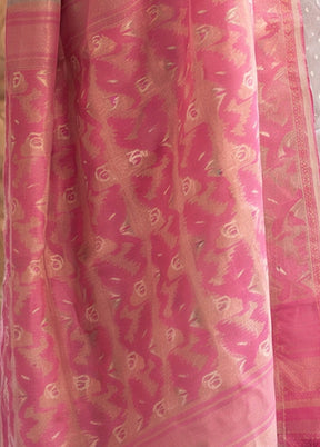 Pink Jamdani Cotton Saree Without Blouse Piece