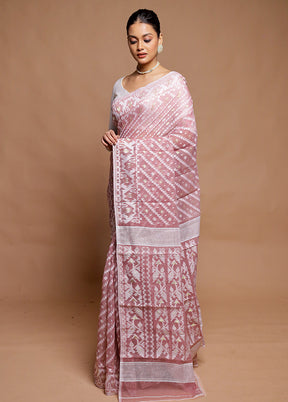 Pink Tant Jamdani Saree Without Blouse Piece