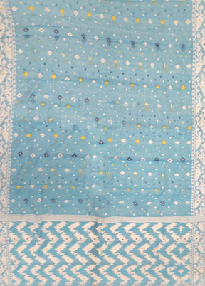 Blue Jamdani Cotton Saree Without Blouse Piece