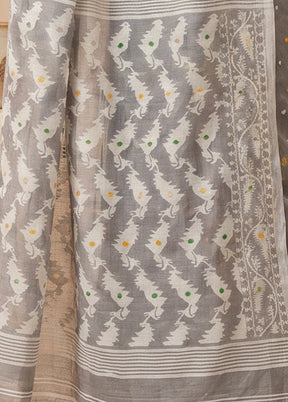Grey Jamdani Cotton Saree Without Blouse Piece