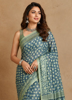 Blue Jamdani Cotton Saree Without Blouse Piece