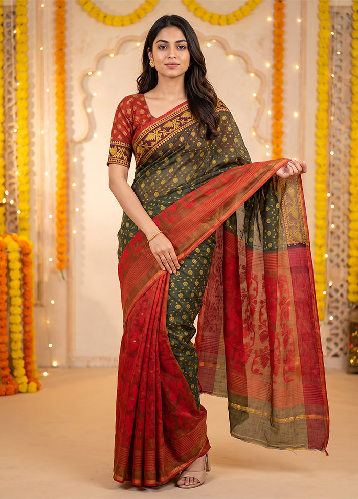 Cream Jamdani Cotton Saree Without Blouse Piece