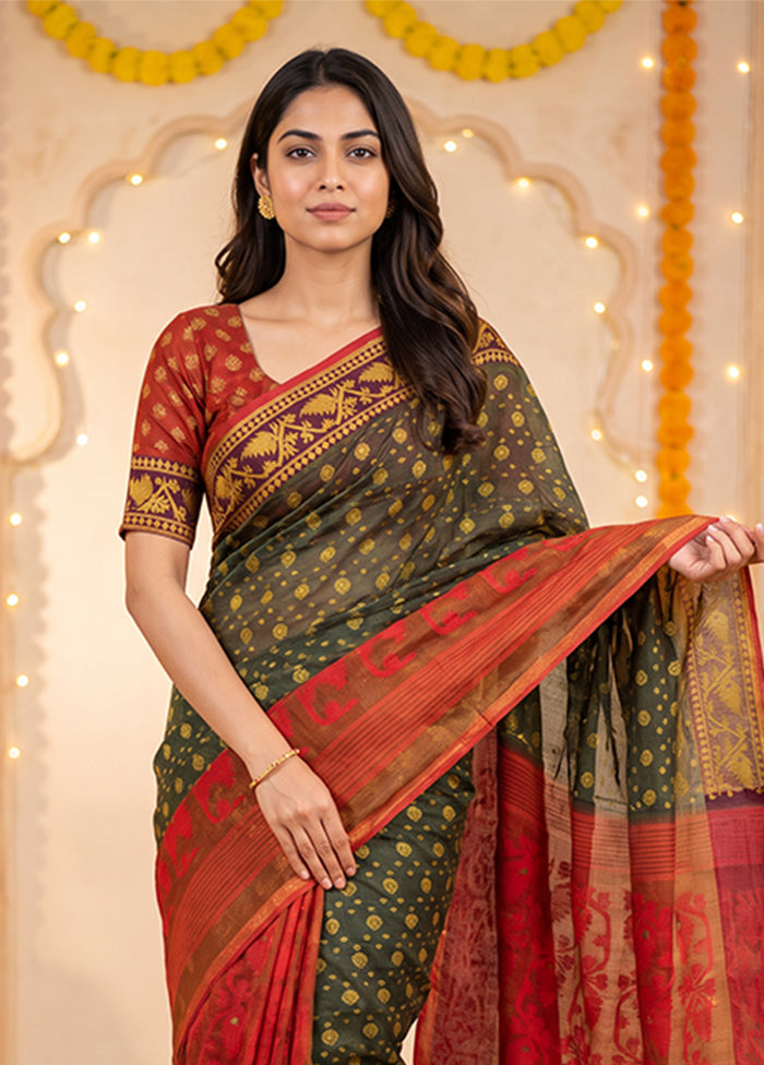 Cream Jamdani Cotton Saree Without Blouse Piece