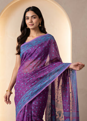 Purple Jamdani Cotton Saree Without Blouse Piece
