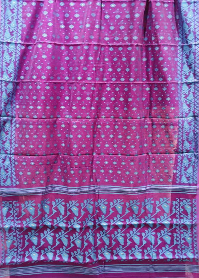 Purple Jamdani Cotton Saree Without Blouse Piece