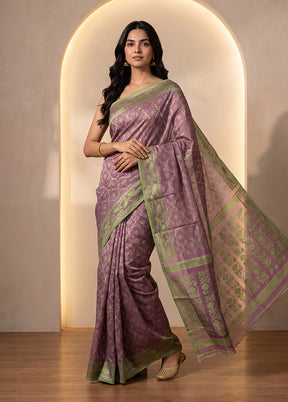 Purple Jamdani Cotton Saree Without Blouse Piece