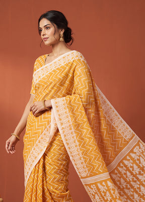 Peach Jamdani Cotton Saree Without Blouse Piece