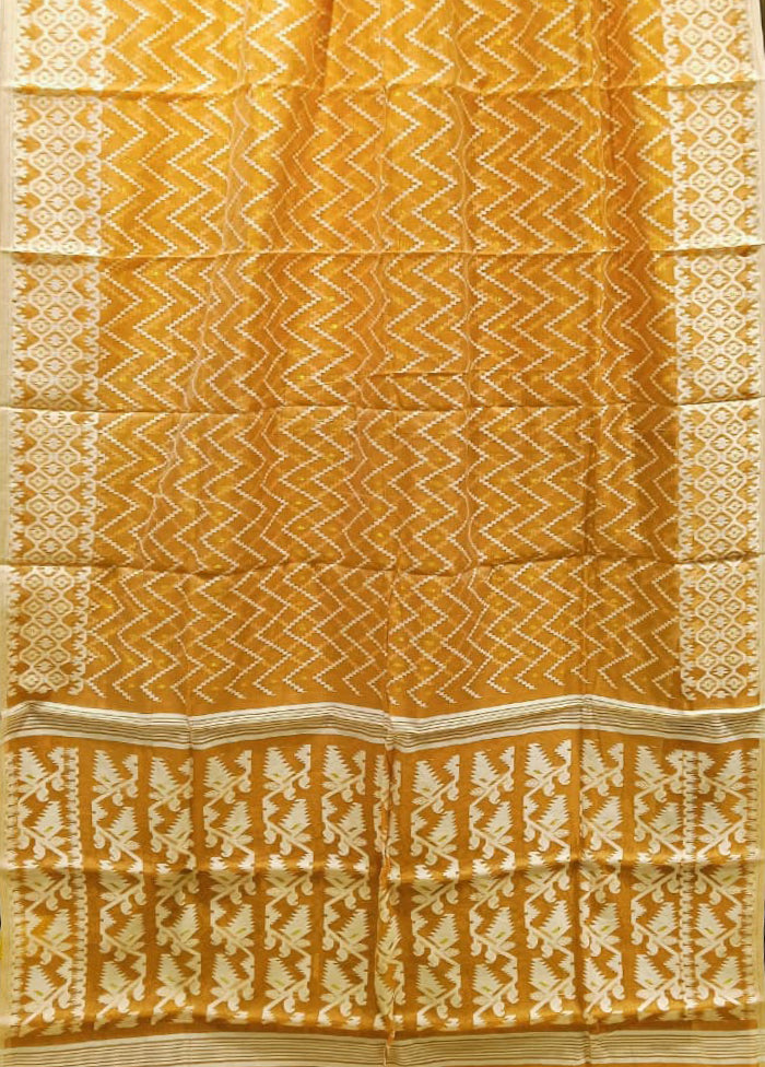 Peach Jamdani Cotton Saree Without Blouse Piece