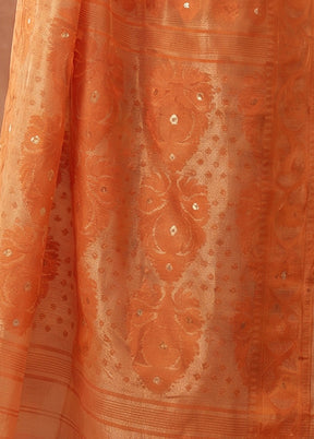 Peach Jamdani Cotton Saree Without Blouse Piece