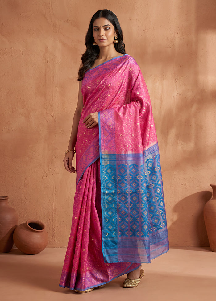 Pink Jamdani Cotton Saree Without Blouse Piece