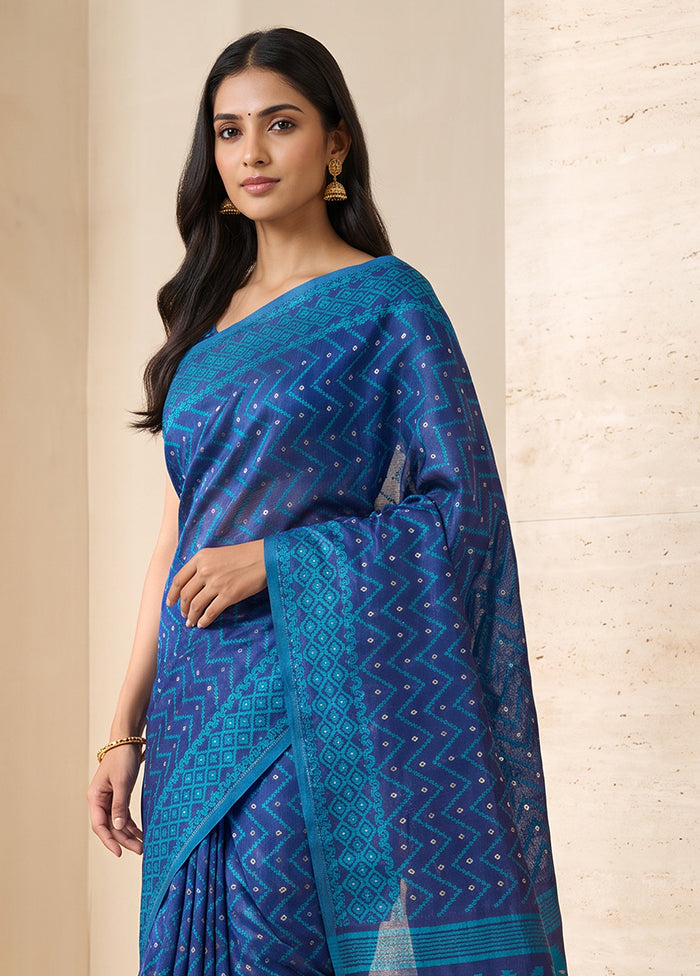 Blue Jamdani Cotton Saree Without Blouse Piece