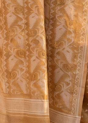 Peach Jamdani Cotton Saree Without Blouse Piece