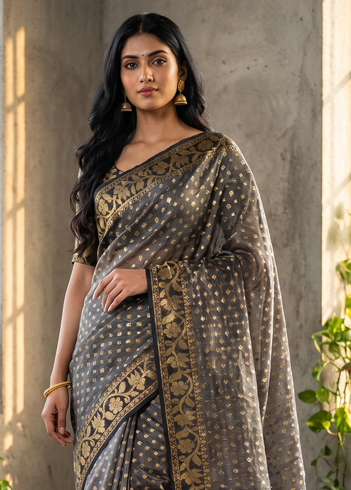Black Jamdani Cotton Saree Without Blouse Piece