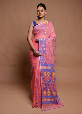Pink Tant Jamdani Saree Without Blouse Piece