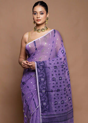 Purple Tant Jamdani Saree Without Blouse Piece