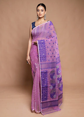 Purple Tant Jamdani Saree Without Blouse Piece