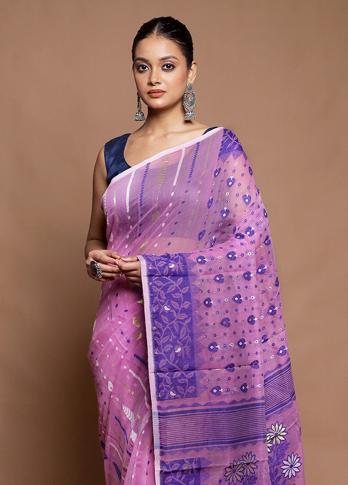 Purple Tant Jamdani Saree Without Blouse Piece