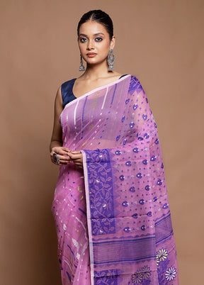 Purple Tant Jamdani Saree Without Blouse Piece