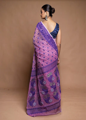 Purple Tant Jamdani Saree Without Blouse Piece