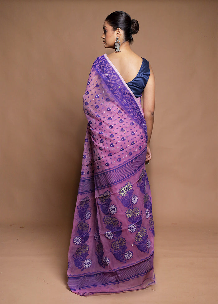 Purple Tant Jamdani Saree Without Blouse Piece