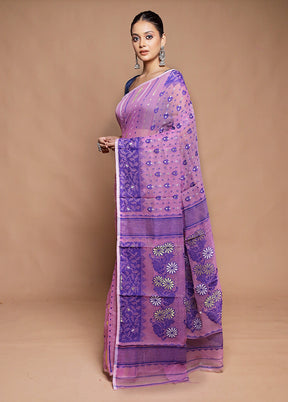 Purple Tant Jamdani Saree Without Blouse Piece