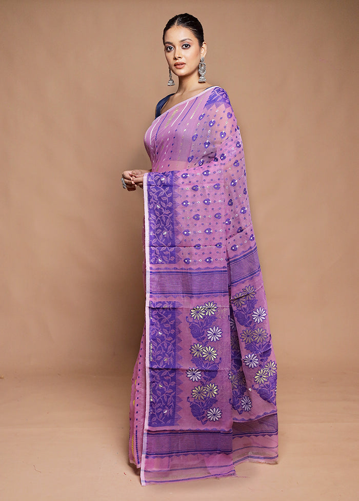 Purple Tant Jamdani Saree Without Blouse Piece