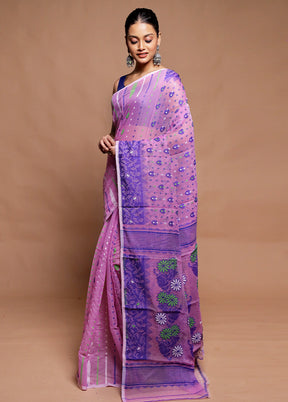 Purple Tant Jamdani Saree Without Blouse Piece