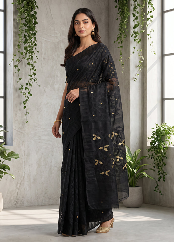 Black Jamdani Cotton Saree Without Blouse Piece