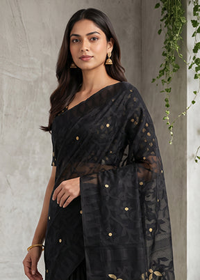 Black Jamdani Cotton Saree Without Blouse Piece