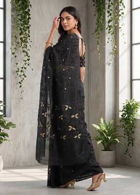 Black Jamdani Cotton Saree Without Blouse Piece