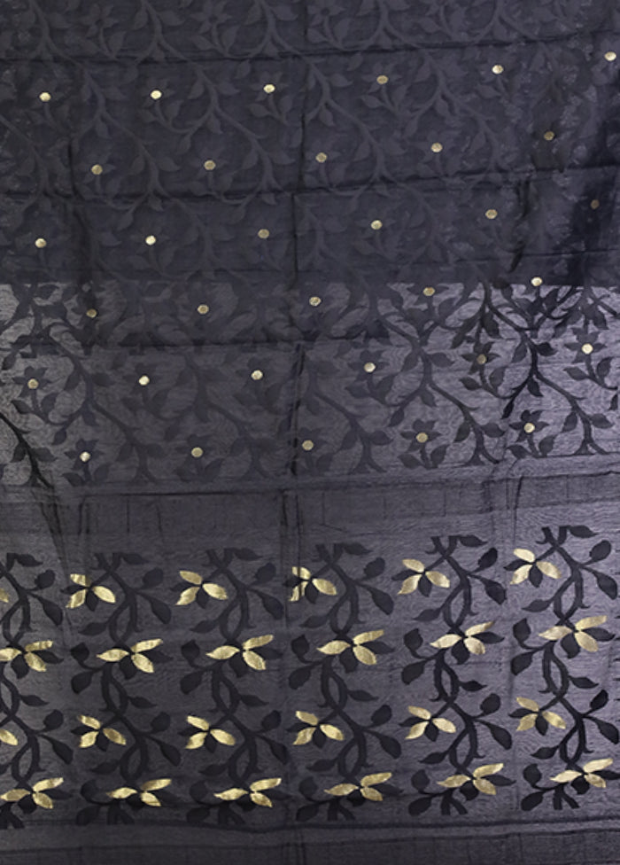 Black Jamdani Cotton Saree Without Blouse Piece