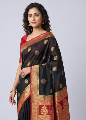 Black Dupion Silk Saree With Blouse Piece