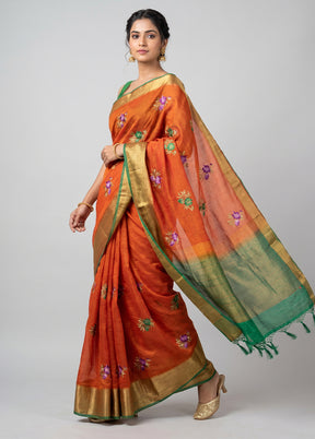 Rust Dupion Silk Saree With Blouse Piece