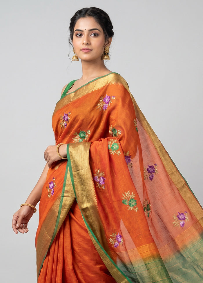 Rust Dupion Silk Saree With Blouse Piece