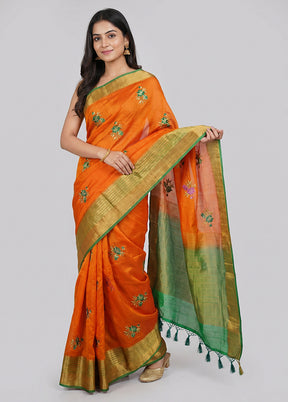 Rust Dupion Silk Saree With Blouse Piece