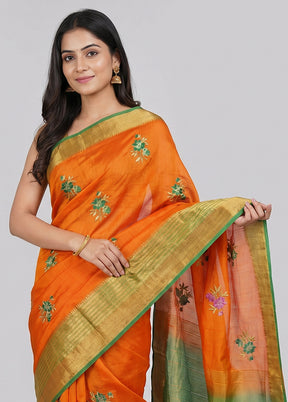 Rust Dupion Silk Saree With Blouse Piece