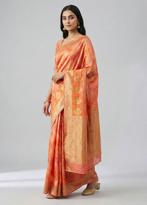 Orange Organza Saree With Blouse Piece