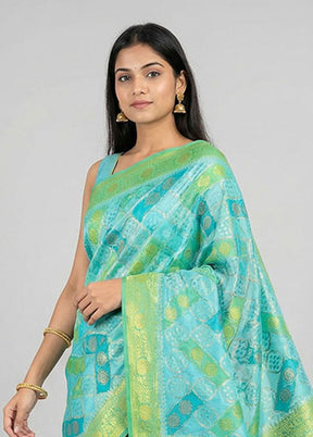 Blue Organza Saree With Blouse Piece