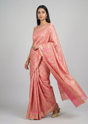 Pink Cotton Saree With Blouse Piece