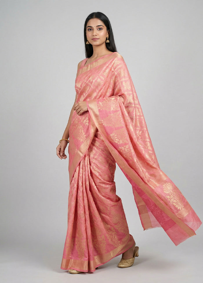Pink Cotton Saree With Blouse Piece