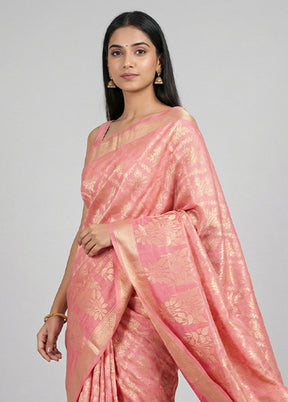 Pink Cotton Saree With Blouse Piece