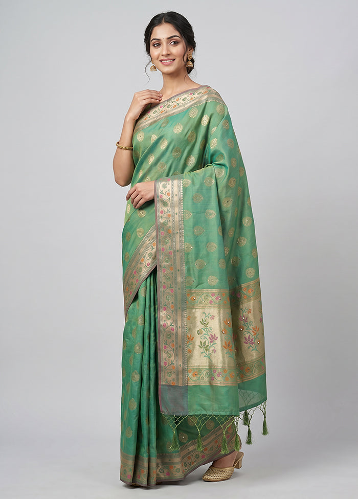 Green Dupion Silk Saree With Blouse Piece