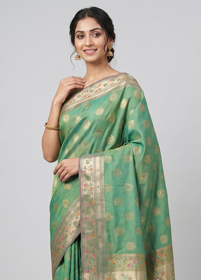 Green Dupion Silk Saree With Blouse Piece