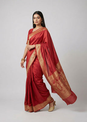 Pink Dupion Silk Saree With Blouse Piece