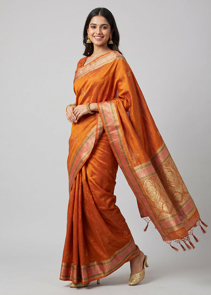 Rust Dupion Silk Saree With Blouse Piece