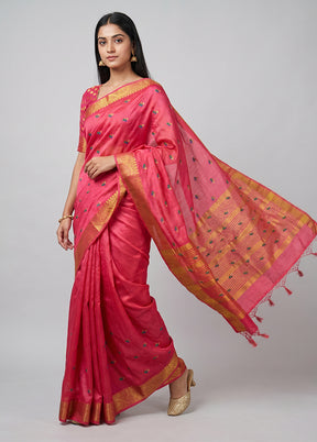 Pink Dupion Silk Saree With Blouse Piece
