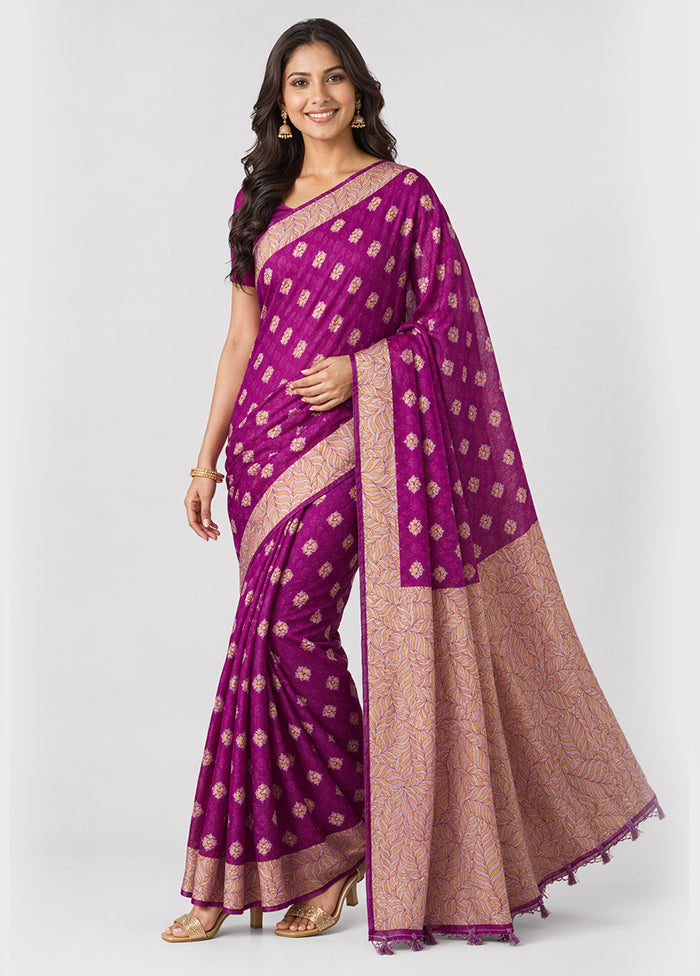 Purple Dupion Silk Saree With Blouse Piece